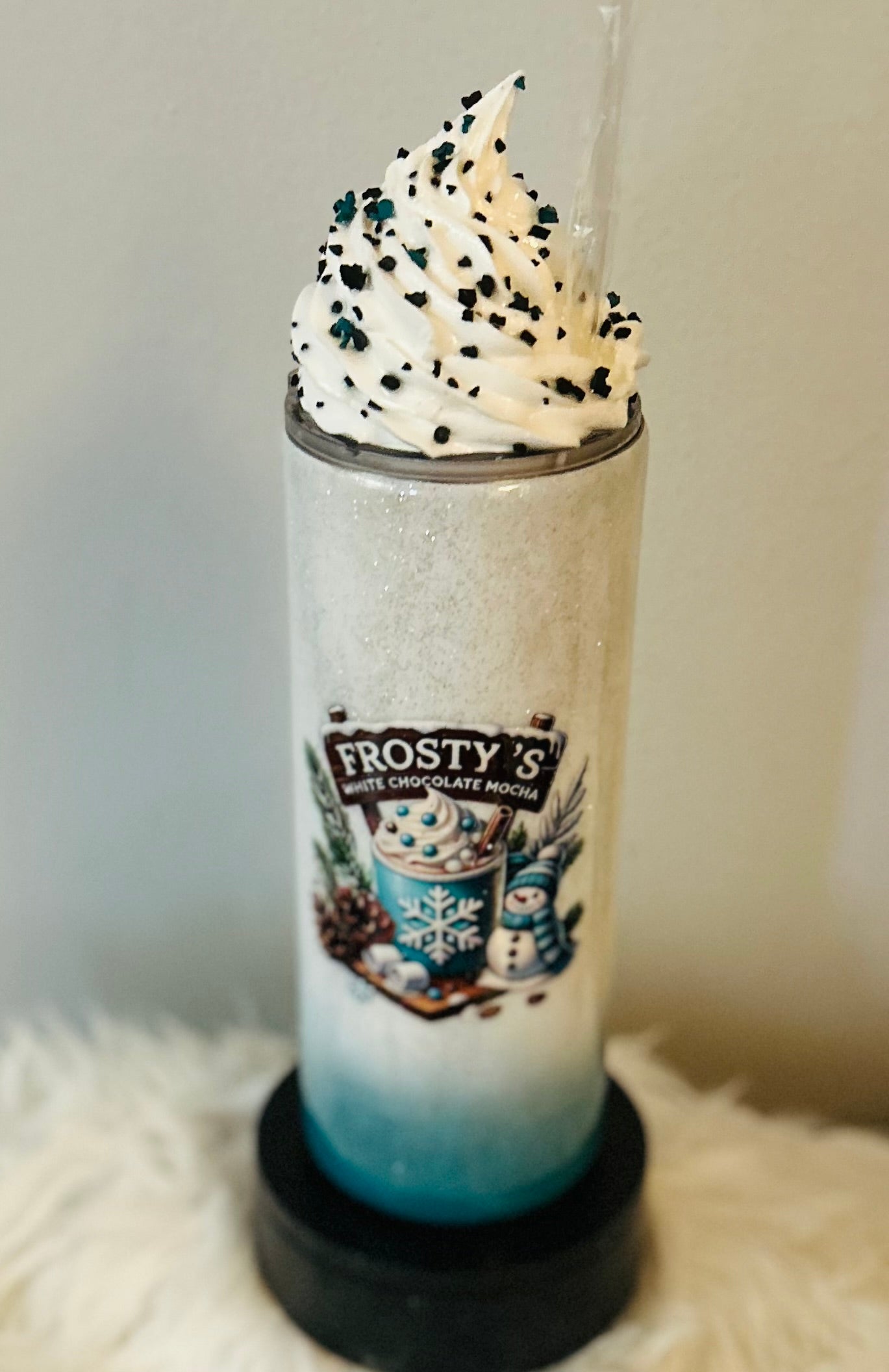 30 oz Skinny Tumbler - Frosty The Snowman with Whipped Cream Lid