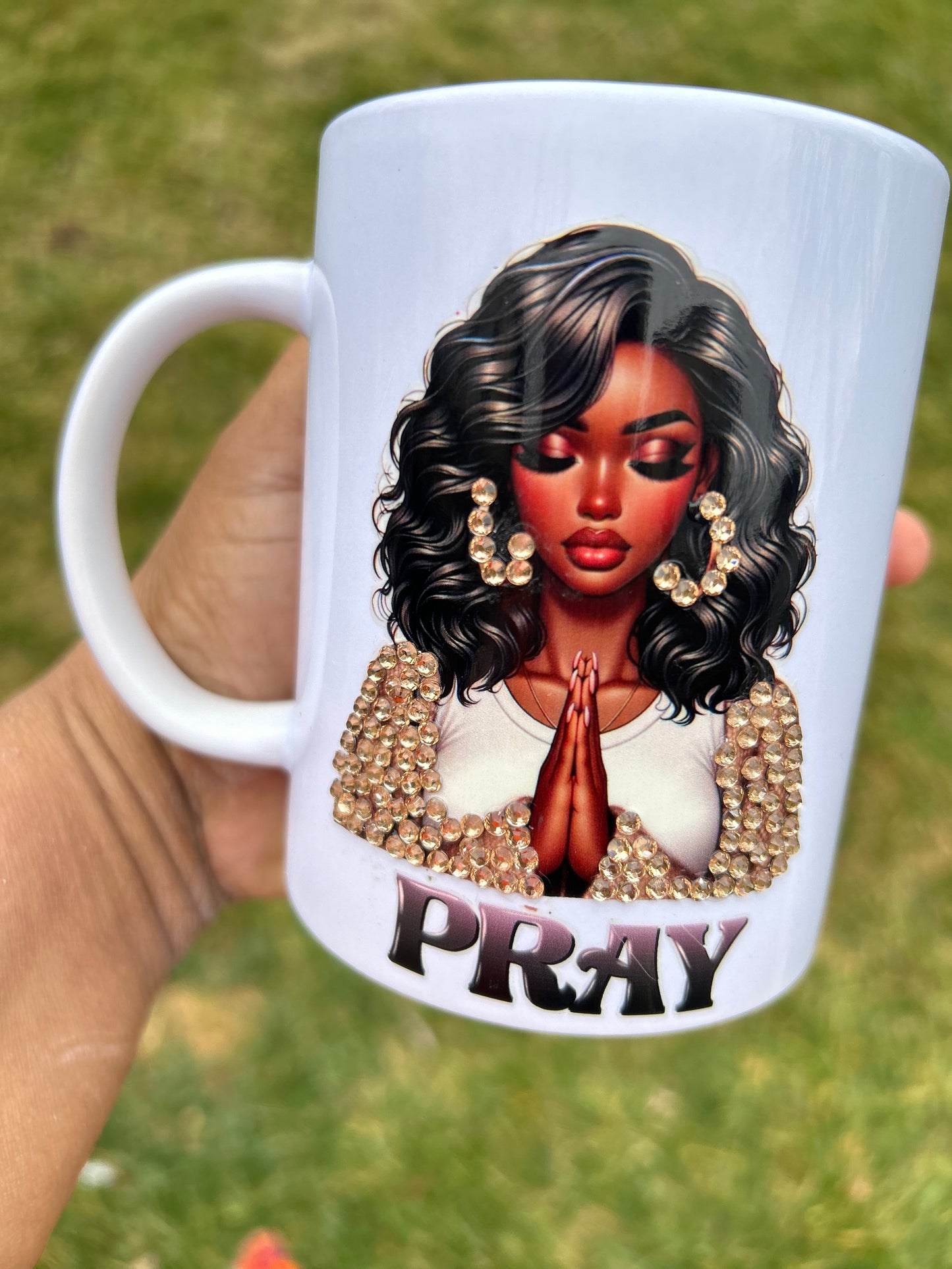 15 oz Bling Coffee Mug - Praying African American Woman