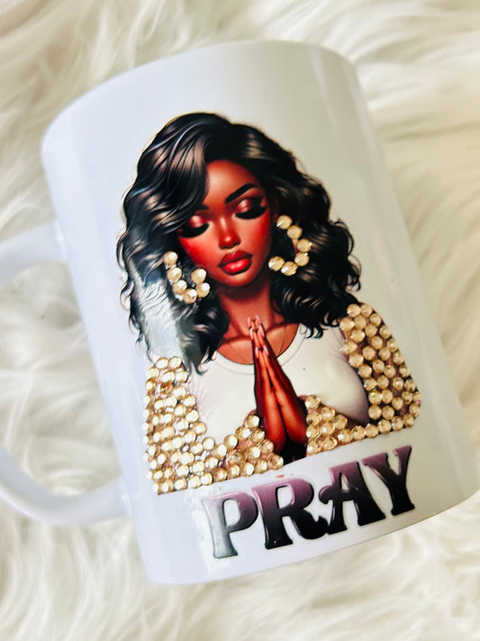 15 oz Bling Coffee Mug - Praying African American Woman