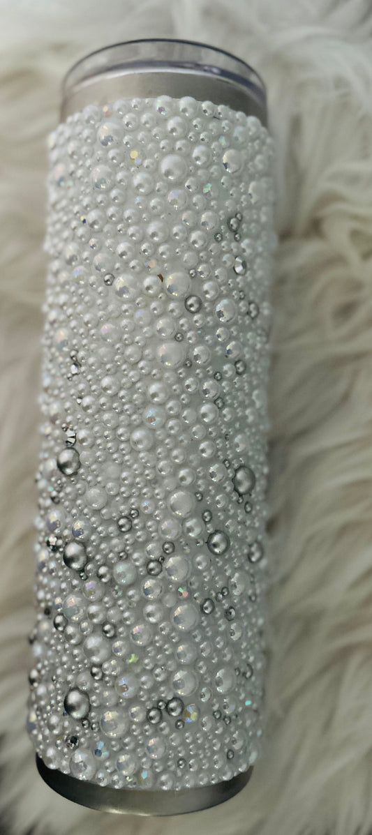 30oz Iced Out Skinny Tumbler - Winter Wonderland with Rhinestones